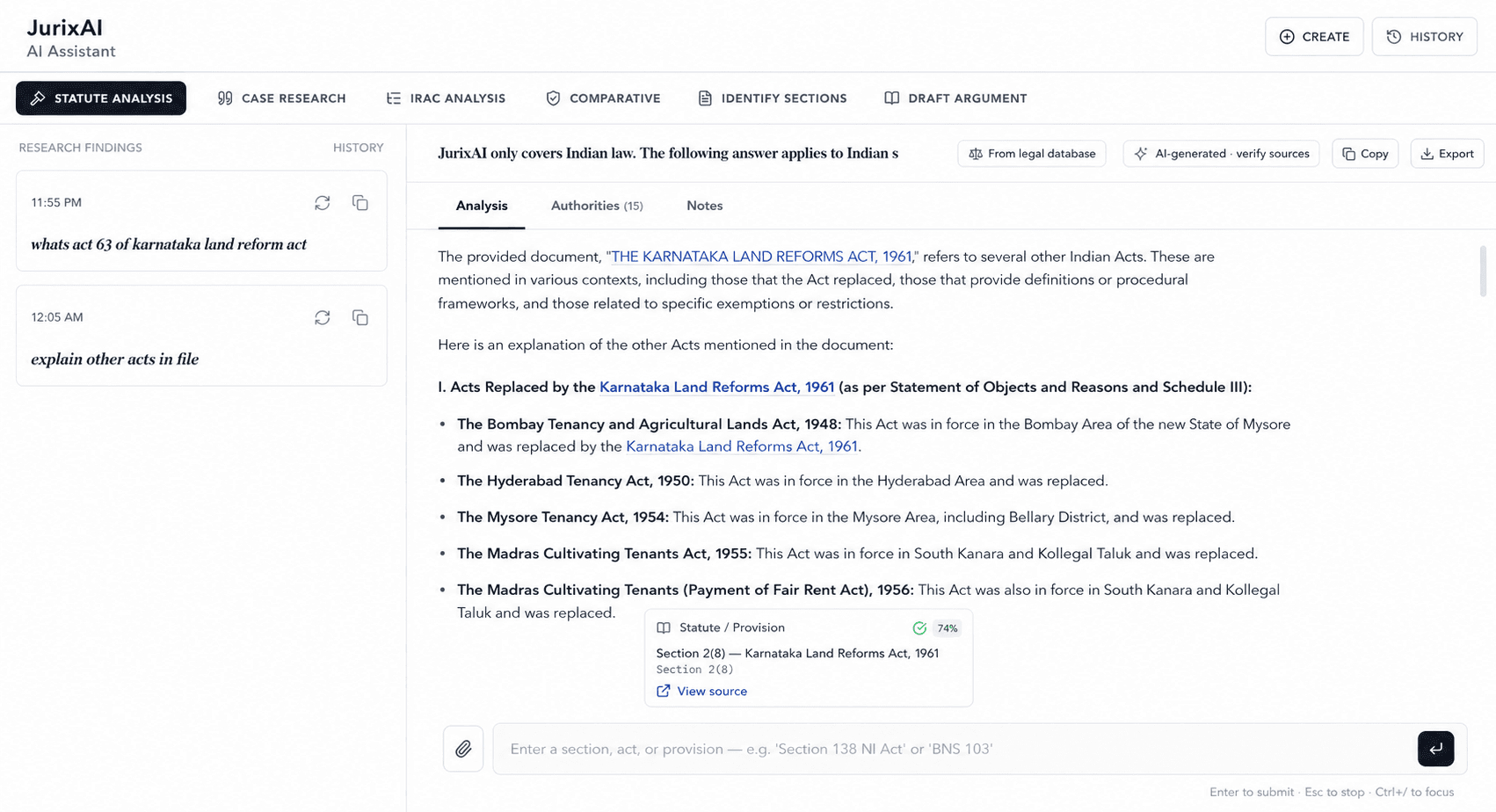 JurixAI Assistant — conversational legal AI with verifiable citations