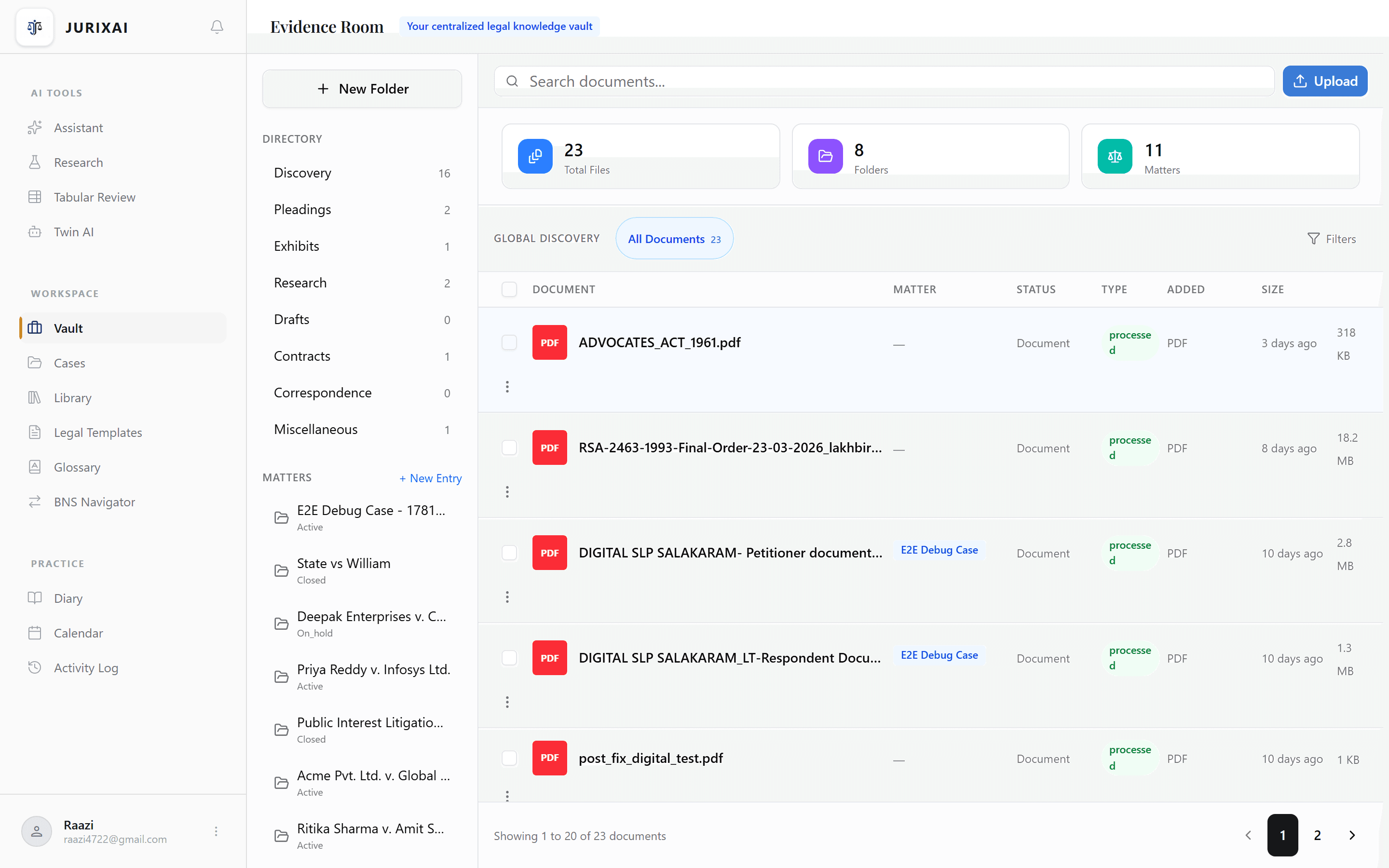 JurixAI Vault — secure document storage with semantic indexing